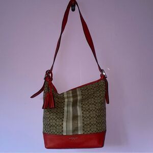 Coach 19918 Legacy Signature Stripe Duffle Bag Red